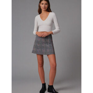 Reformation-Plaid Mini Skirt-Front Slits-Black/White-Size 2